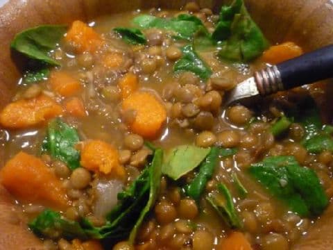 Lentil, Sweet Potato and Spinach Soup